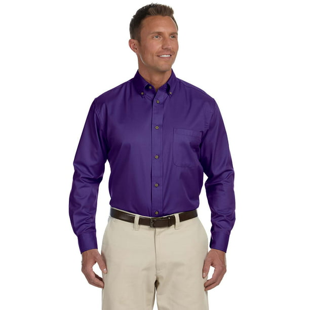 6XL TEAM PURPLE Harriton Mens Easy Blend Long-Sleeve Twill Shirt with Stain-Release 